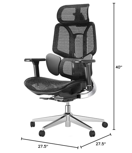 Hbada E3 Air Ergonomic Office Chair, Big and Tall Office Chair - with 3-Zone Dynamic Lumbar Support, 3D Adjustable Headrest, 3D Adjustable Armrests, Swivel Computer Chair, Black(No Footrest)