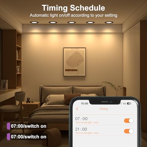 Hydong Smart Recessed Lighting 5/6 Inch Compatible With Alexa Smart Led Downlight 13W 1050Lm Led Lights Smart Can Lights Multicolor App Dimmable 4-Pack