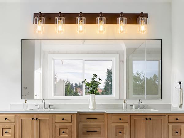 Alaislyc 6-Light Bathroom Light Fixtures Modern Orb Vanity Lights For Bathroom Lighting Fixtures Over Mirror With Clear Glass Shade For Cabinet Mirror Bedroom Hallway