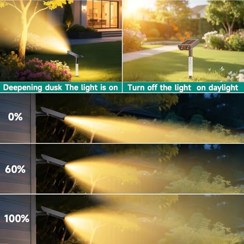 Solar Lights Outdoor Waterproof: 2 In 1 Solar Spot Lights With 2 Lighting Modes & Pc Light Guide Column For Tree Garden Yard Pathway | Warm Yellow 3000K Landscape Lights | Ip65 Waterproof | 4 Pack