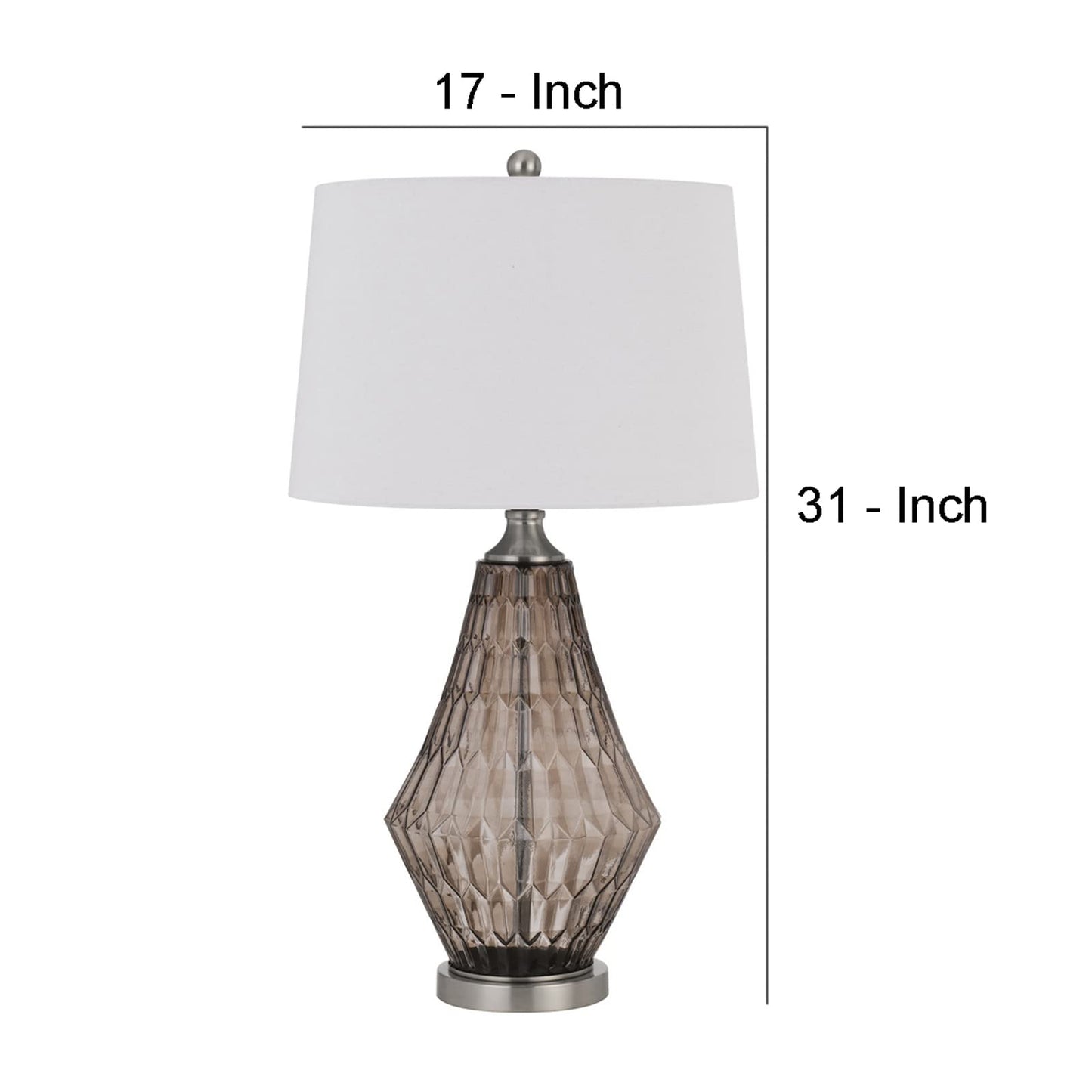 Benzara Glass Table Lamp with Dimmer, Geometric Base, 31 in., Brown, Model BM272317