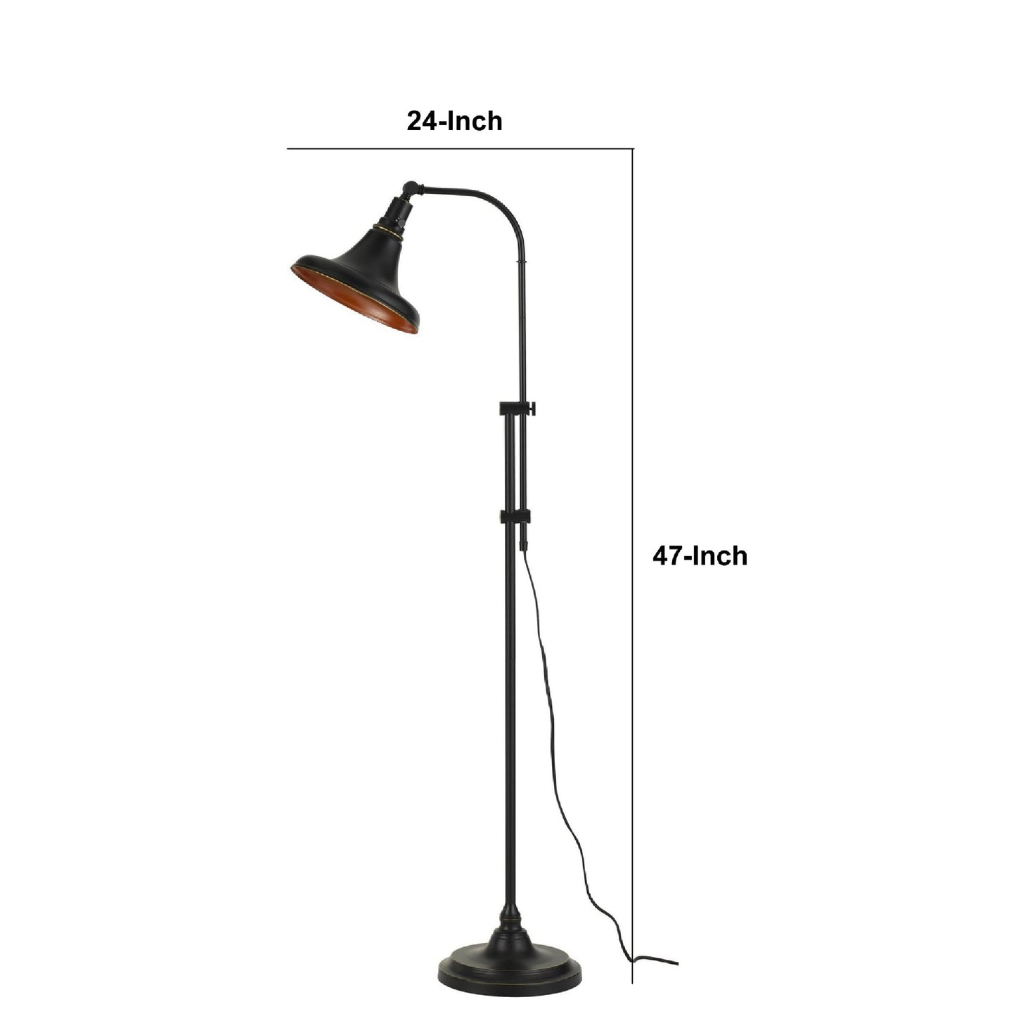 Benzara 47 Inch Adjustable Metal Floor Lamp, Tapered Shade, Black, Model BM271949, Bronze Finish