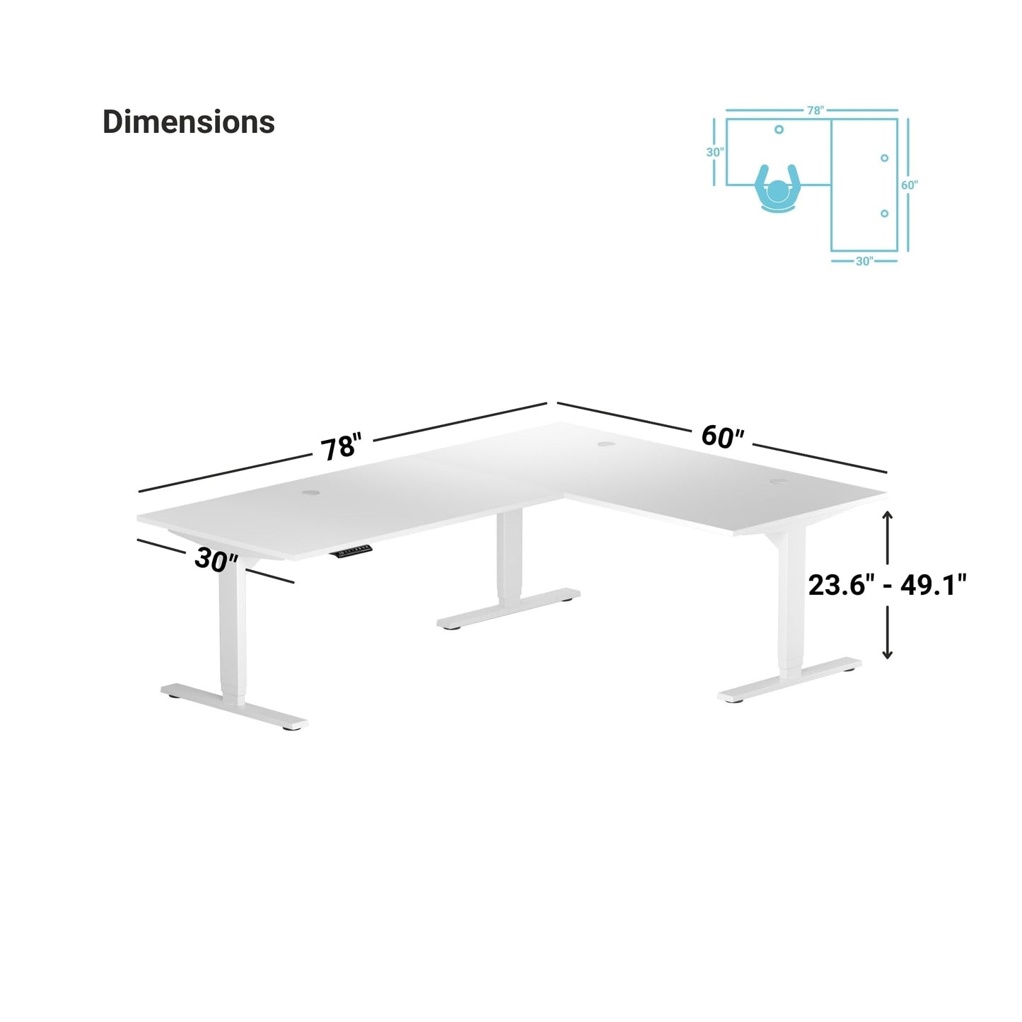 Progressive Desk Electric Stand Up Height Adjustable Standing Desk - L Shaped 78" x 60" Corner Table Computer Rising Workstation - Black Frame, Roasted Walnut
