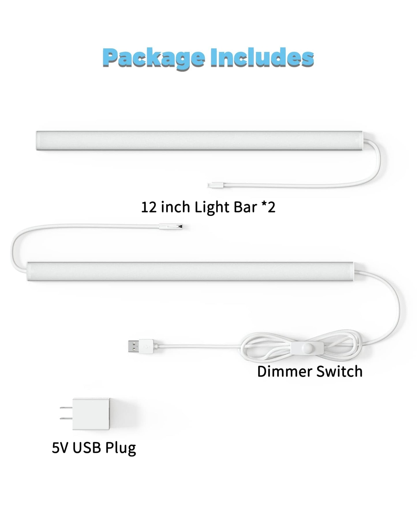 Asoko Home Dimmable Wired Under Cabinet Lighting - 2 Pack Of 12-Inch Cold White 6000K Linkable Usb Led Lights For Kitchen Desk Sink And Workbench
