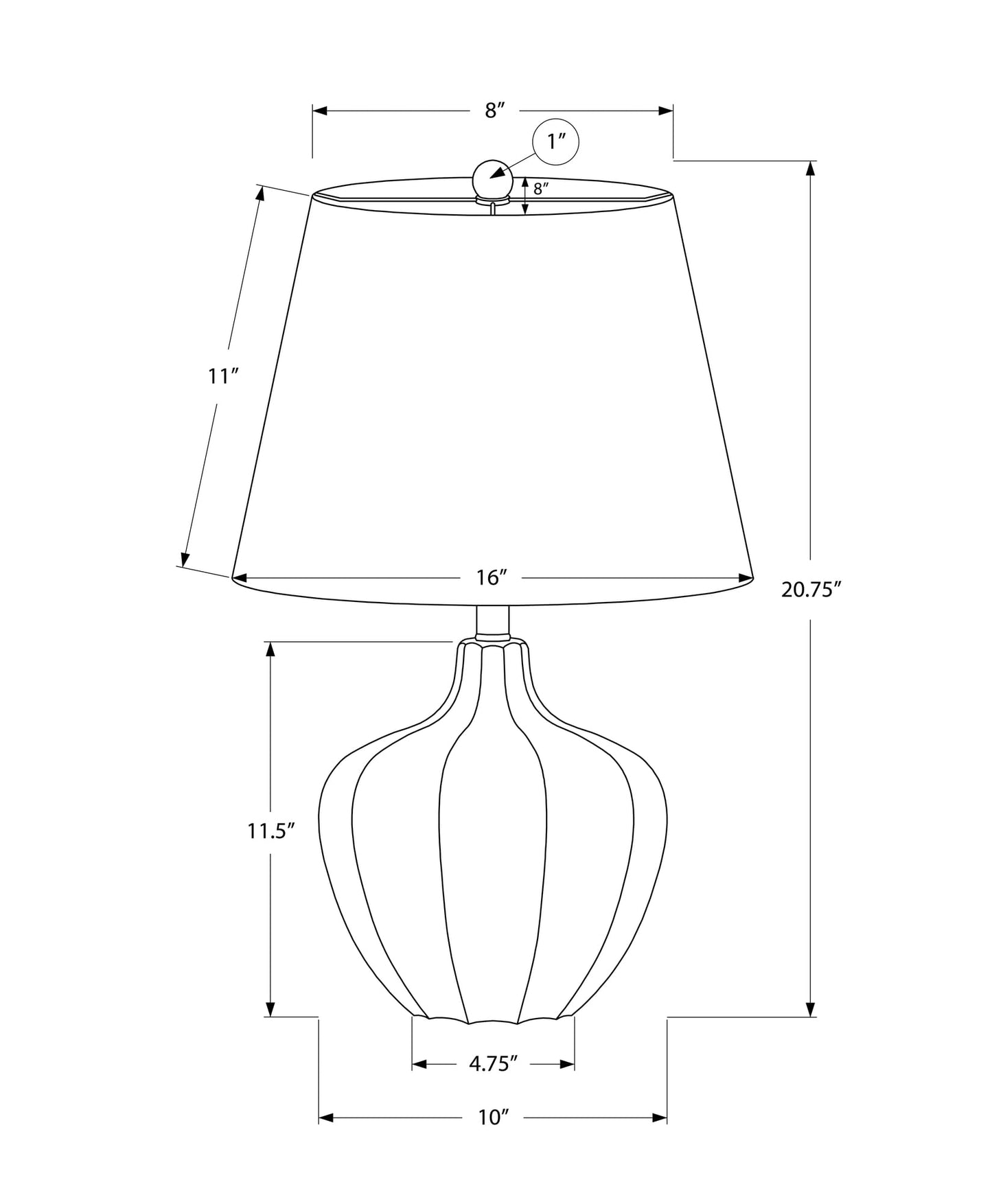 Monarch Specialties I 9733 Table Lamp, Cream Resin, Ivory Shade, 16inL x 16inW x 20.75inH