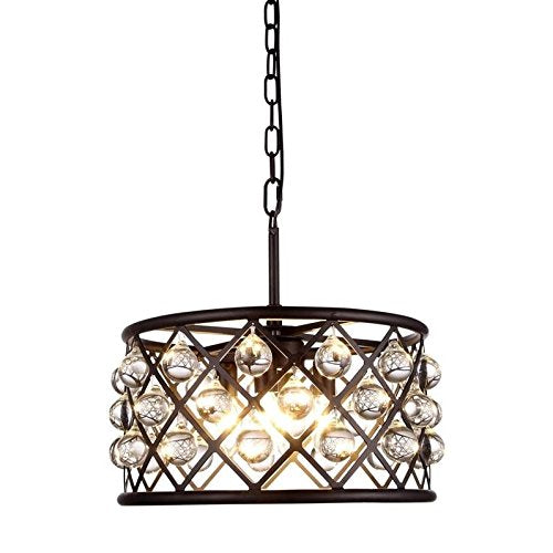 Elegant Lighting Madison 4-Light Pendant Lamp, 16in Depth x 9in Height, Mocha Brown Finish, Crystal, Model 1213D16MB/RC
