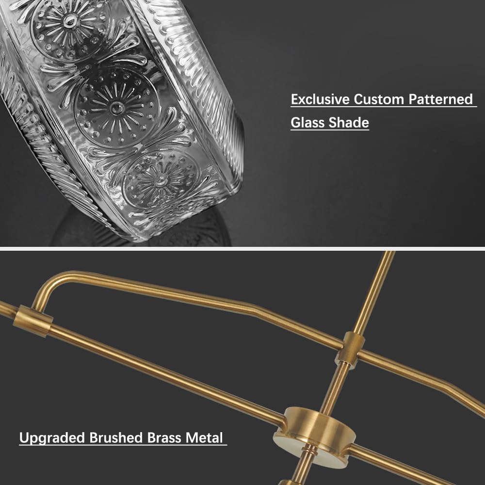Farmhouse 3-Light Adjustable Kitchen Island Lighting With Clear Glass Shades Brass Gold Finish Pendant Lights For Dining Room Table Industrial Island Lights Chandelier For Modern Home Decor