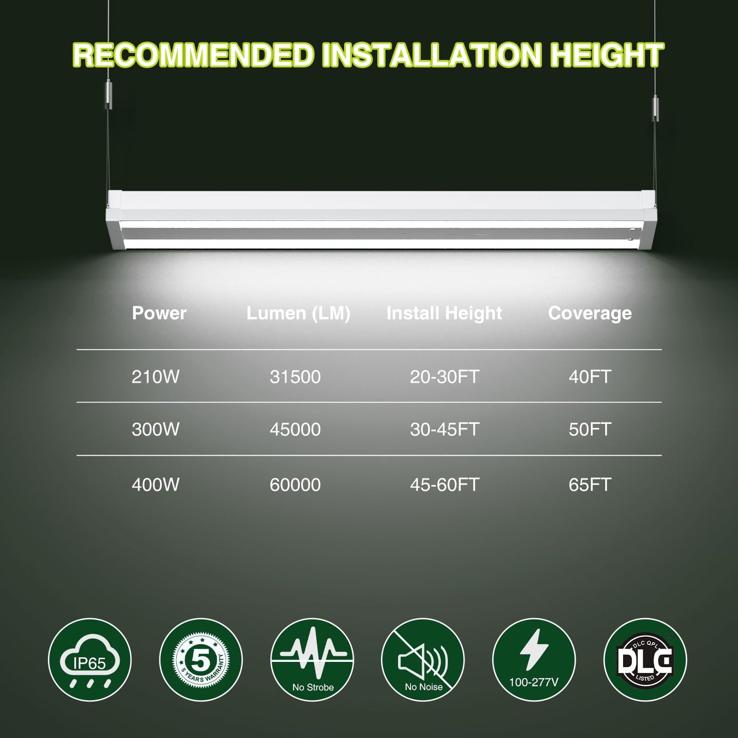 Led Linear High Bay Shop Light With Motion Sensor 300W Larger Central Lighting Area 45000Lm 120-277V 0-10V 5000K Commercial Linear High Bay Led Shop Lights For Warehouse Industrial Garage Ul