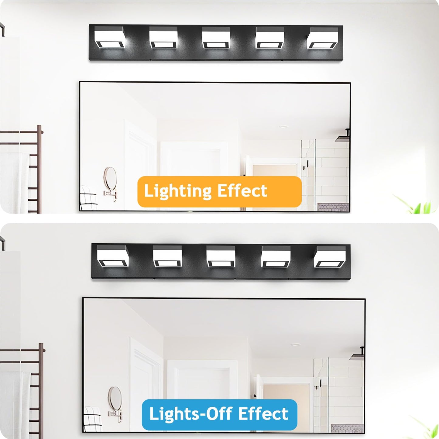 Izorro Led Modern Bathroom Lighting Fixtures Over Mirror (5-Light 40 Inch Dimmable) Matte Black Bathroom Vanity Light Fixture With 360Rotatable Head (Cool White 6000K)