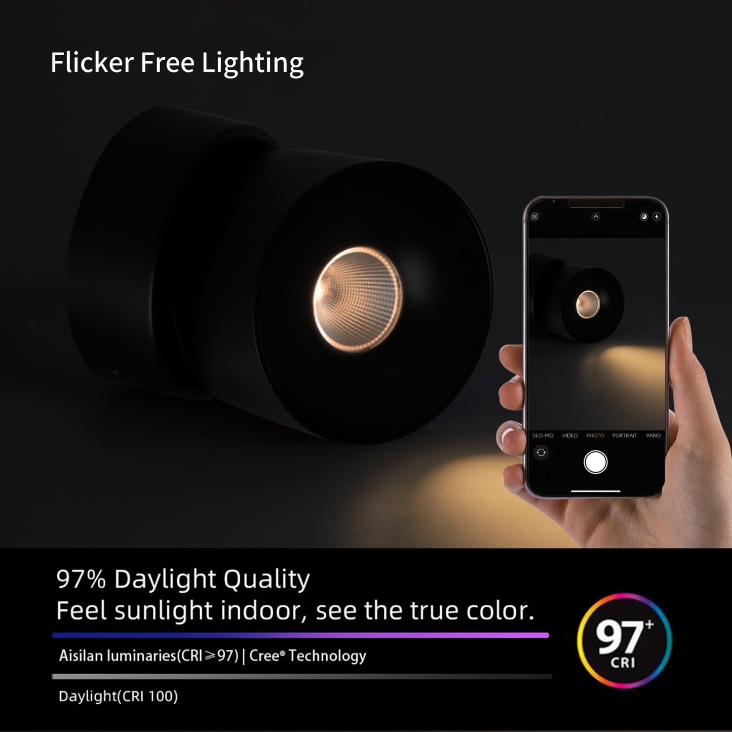 Aisilan Ceiling Spot Lights Indoor 15W Modern Led Spotlight 350 Directional Accent Lighting Dimmabel Spotlight Fixtures For Picture Panting Living Room Bedroom Mural 3000K Cri 97 Black