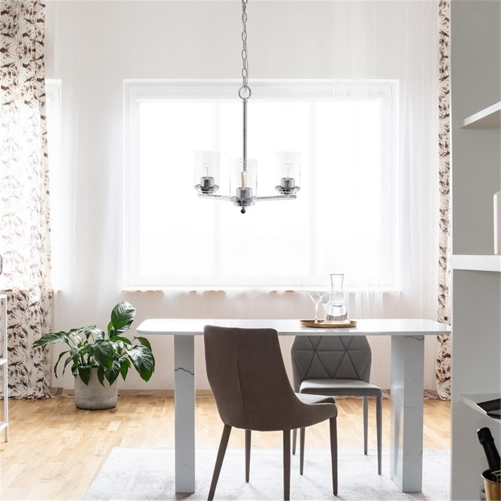 LALIA HOME 3-Light Pendant Chandelier, Classic Contemporary, Clear Glass & Metal, 15x15x64, Chrome, Model LHP-3012
