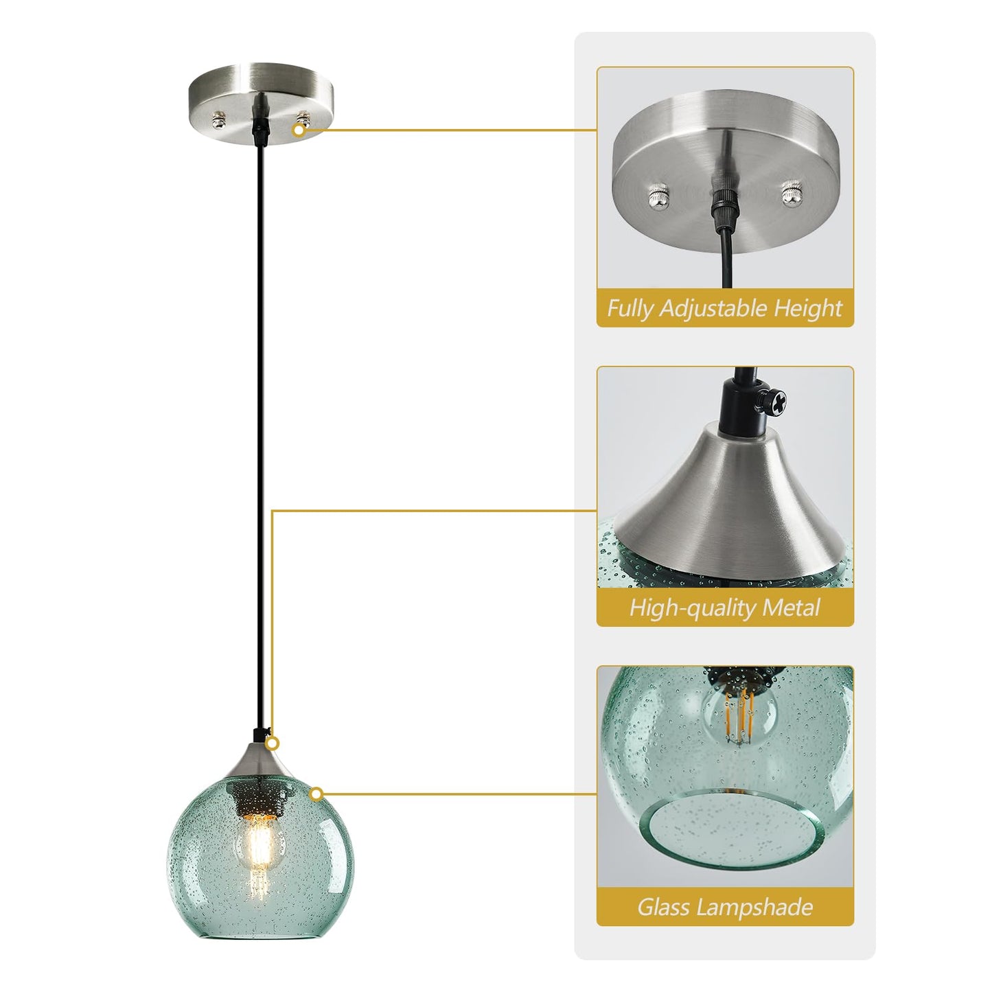 Lbsqj Light Green Glass Pendant Lights Kitchen Island Globe Pendant Light Fixtures Modern Pendant Lighting For Bedroom Living Dining Room Light Fixture (5.9 In 2 Pack)