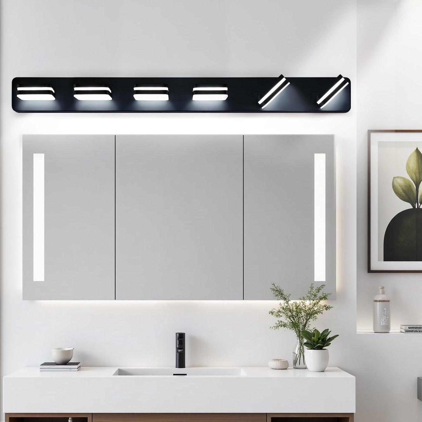 3000Lm Led Modern Bathroom Vanity Light Fixtures 360?Rotate Acrylic Matte Black Vanity Lights For Bathroom Modern Wall Lighting Fixtures Over Mirror Kitchen Living Room (Natural White Light 5000K)