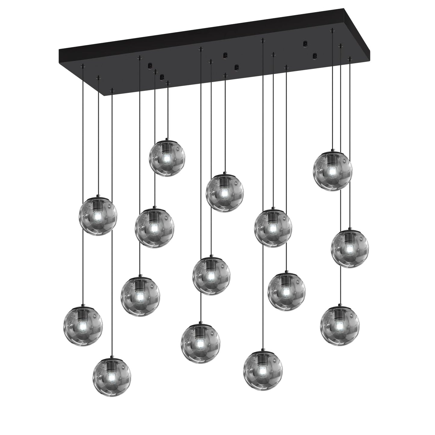 Ykolupty Rectangular Chandelier Smoke Gray Chandelier For Dining Room Large Chandeliers For High Ceiling 16-Lights Entryway Modern Lighting Fixture Globe Pendant Light For Living Room Foyer Hallway