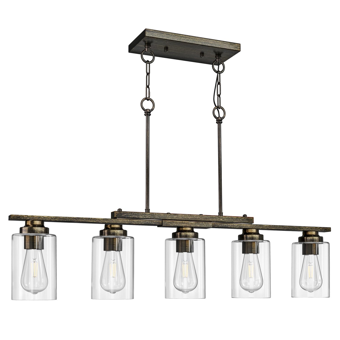 Vonluce Kitchen Island Lighting 5-Light Dining Room Light Fixture Over Table With Glass Shade And Adjustable Rods Farmhouse Linear Chandelier For Kitchen Living Room Antique Black Etl Certificated