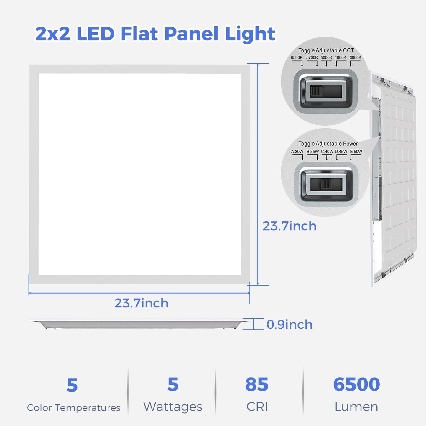 Aikvsxer 42 Pack 2X2 Led Flat Panel Light Flush Mount Ceiling Light Kitchen Lighting Fixtures Bright 6500Lm 0-10V Dimmable Switchable 3000K/4000K/5000K/5700K/6500K 30W/35W/40W/45W/50W