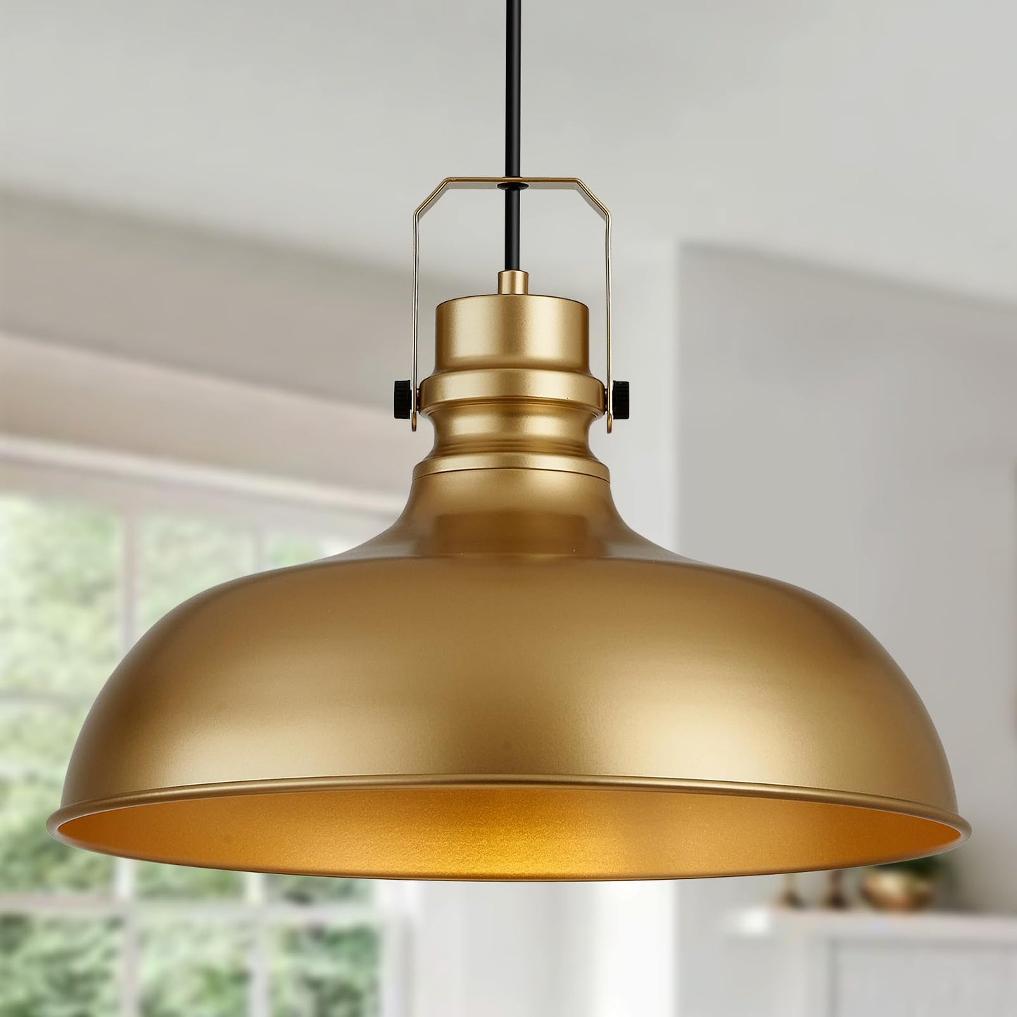 Alaislyc Gold Farmhouse Pendant Lights 16 Inch Matte Pendant Lighting For Kitchen Island Industrial Adjustable Height Vintage Dome Hanging Light Fixtures For Barn Dining Room 1 Pack