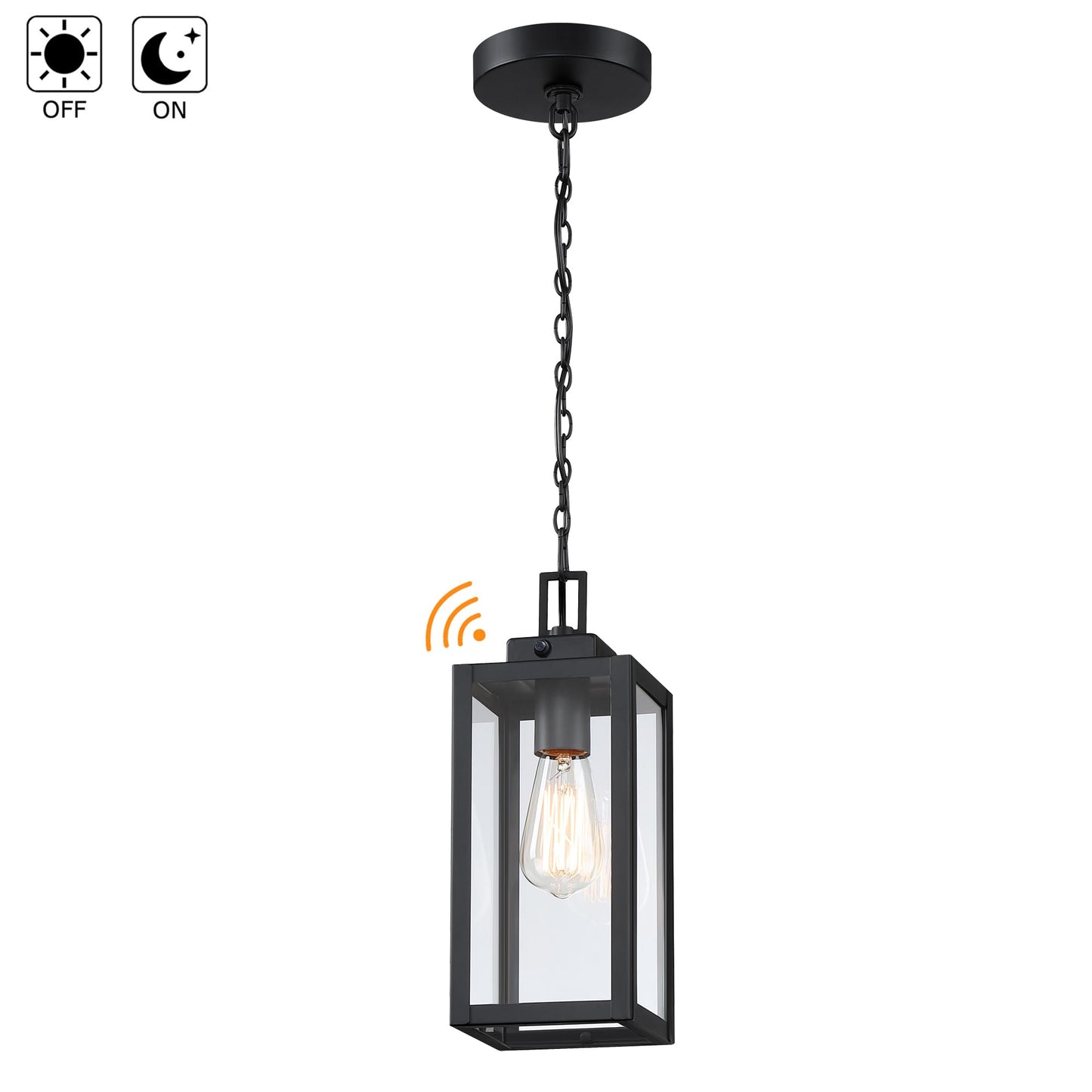 Faymart Lighting 13 Inch Outdoor Pendant Light Dusk To Dawn Hanging Porch Light For Entrance Front Door Photocell Pendant Lights For Porch Dusk To Dawn Hanging Lantern Steel And Glass E26