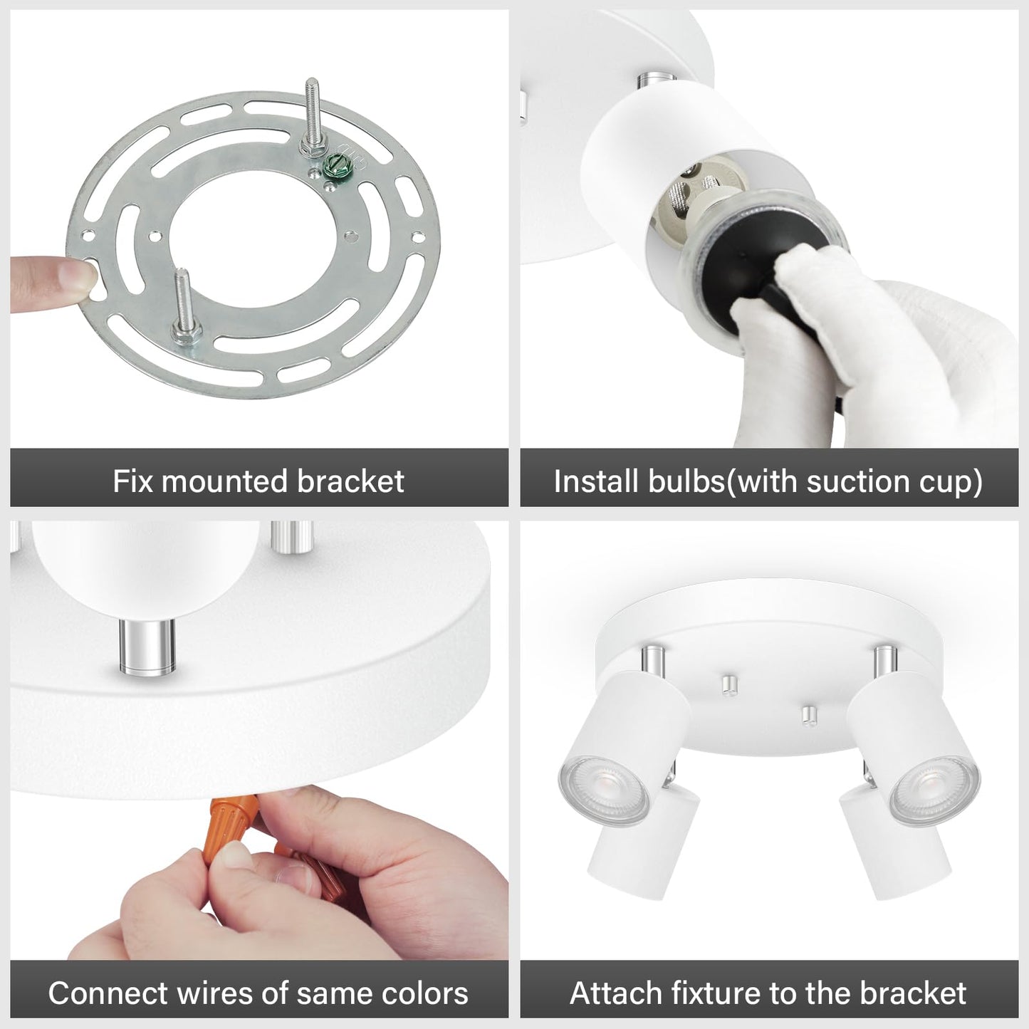 4 Light Track Lighting Fixtures Ceiling Matte White Round Directional Ceiling Spotlight Gu10 Flush Mount Track Fixture Adjustable Modern Led Track Lights For Kitchen/Living Room Bulb Not Included