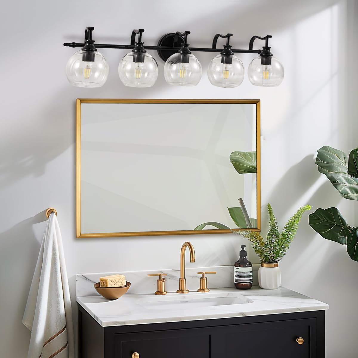 Andy Star Black Vanity Light 5-Light Bathroom Light Fixture 35 Large Bathroom Lighting Over Mirror Industrial Wall Sconce Perfect For Big Bathrooms Double Vanities Long-Length Elegant Design