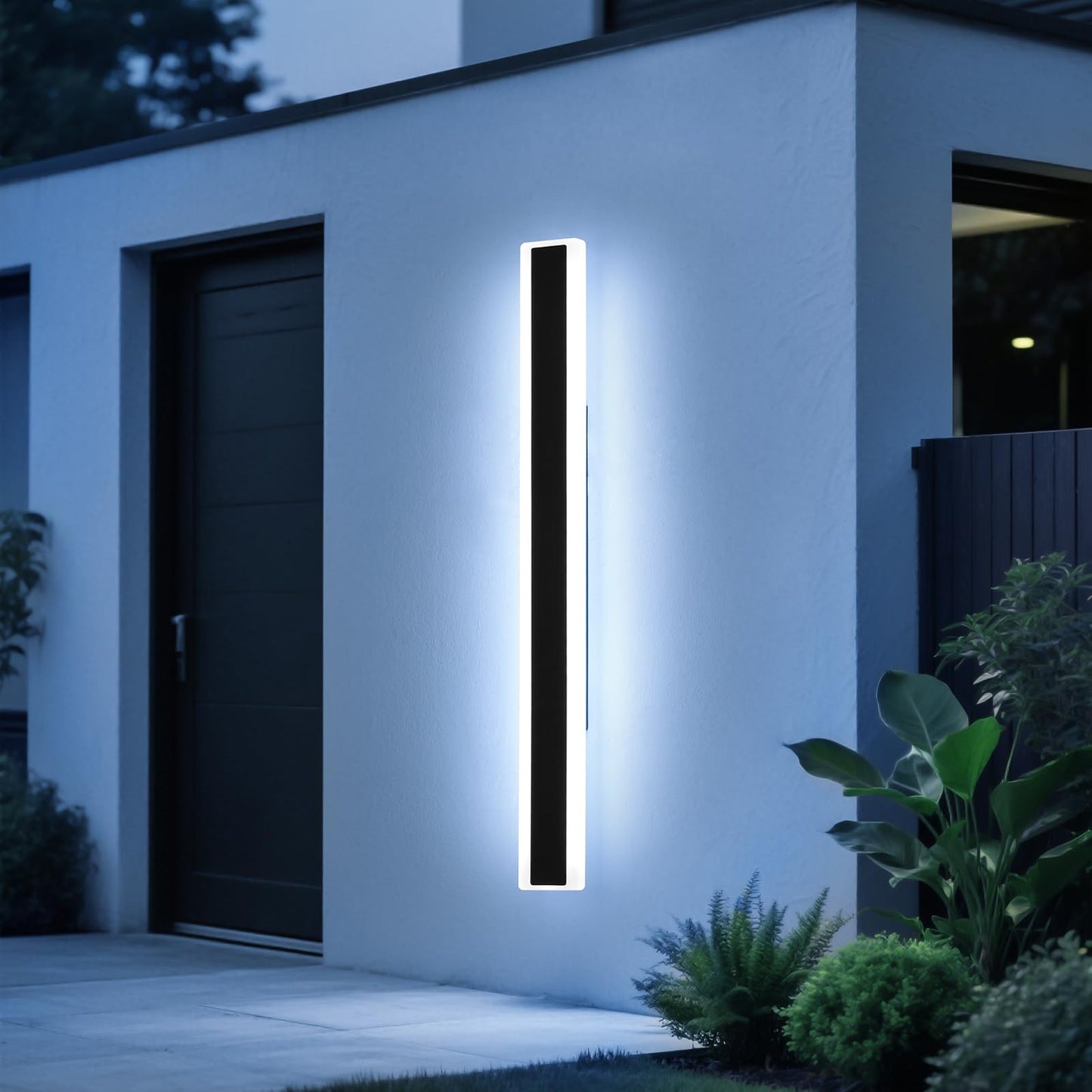 Mikeru 70.8Inch Long Led Wall Light 6000K Cool White Modern Outdoor Wall Light Ip65 Waterproof Black Acrylic Porch Exterior Lighting Fixtures Exterior Wall Mount Lights For Garage Front Door