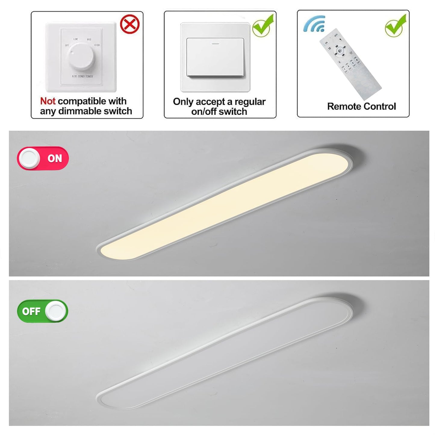 Ganeed 4.59Ft 60W Dimmable Modern Led Linear Kitchen Ceiling Lamp High Brightness Flush Mount Low Profile Long Ceiling Light Fixture For Shop Lighting Home Closet Laundry White