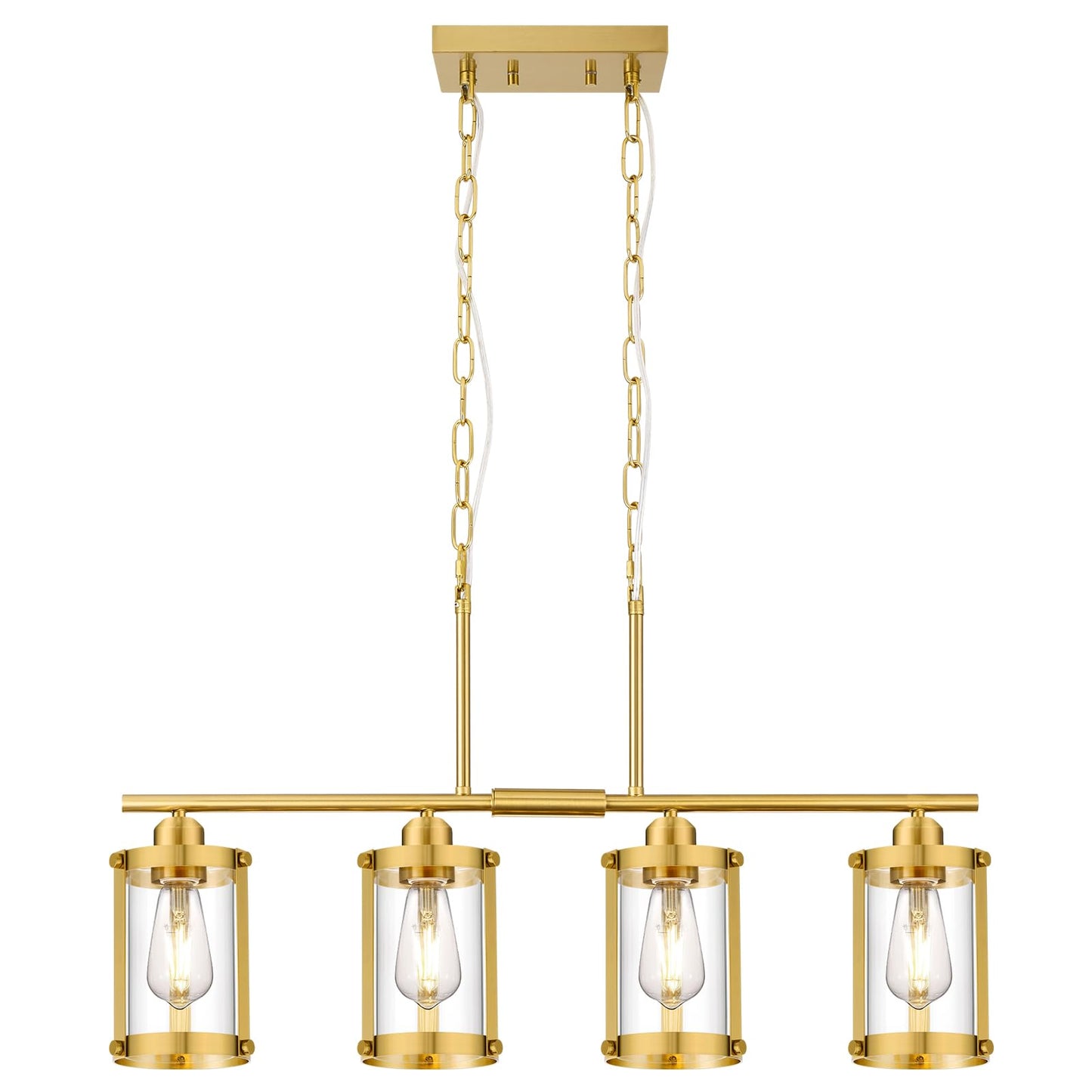 Osimir 4-Light Kitchen Island Lighting Brushed Gold Linear Dining Room Light Fixtures With Clear Glass Modern Mid Century Chandelier Pendant Light For Kitchen Island Dining Room Os-3014-4Isbg