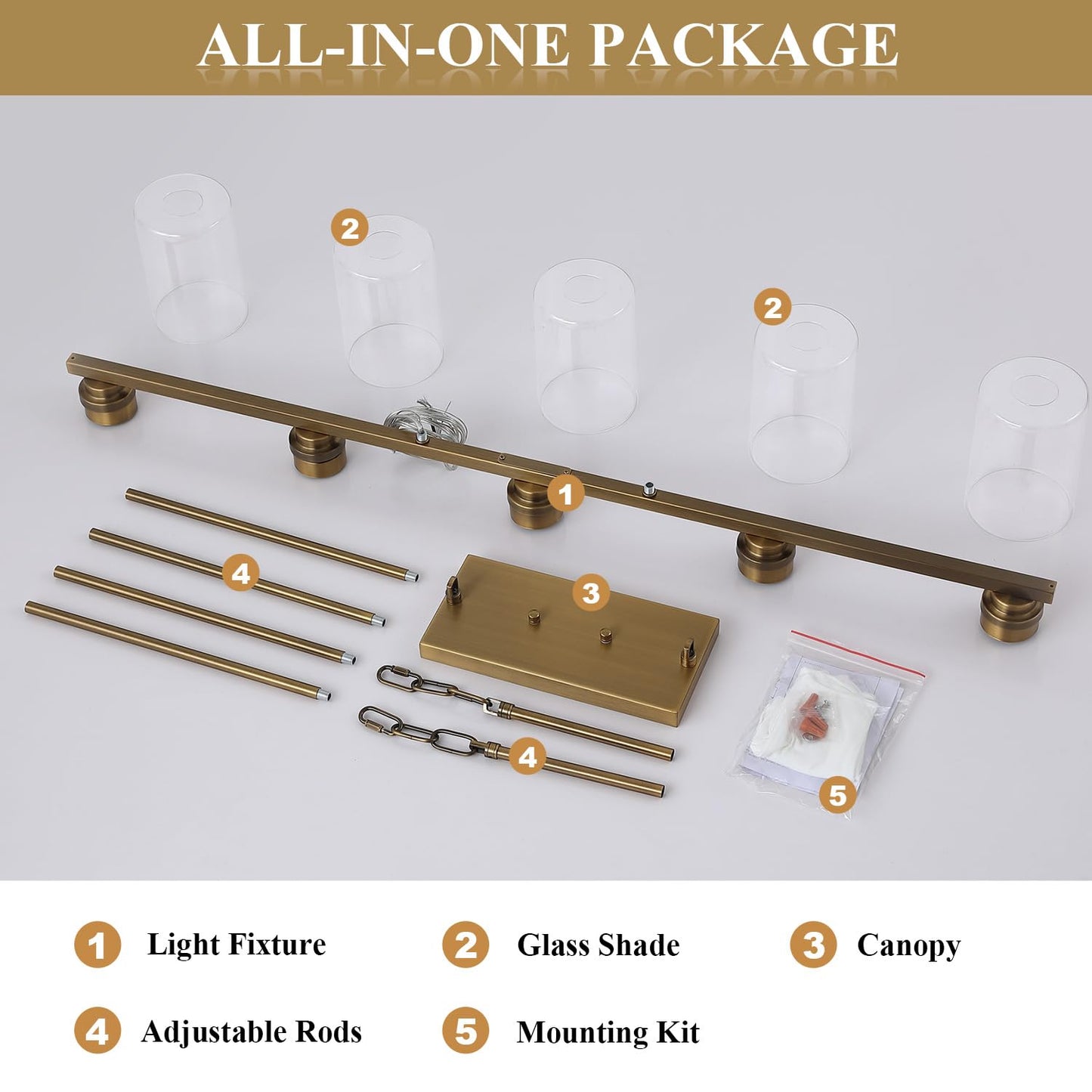Mecgirn Island Light For Kitchen Brushed Brass Dining Room Light Fixture Over Table 5-Light Linear Chandelier Pendant Lighting For Dining Table Kitchen Island Living Room