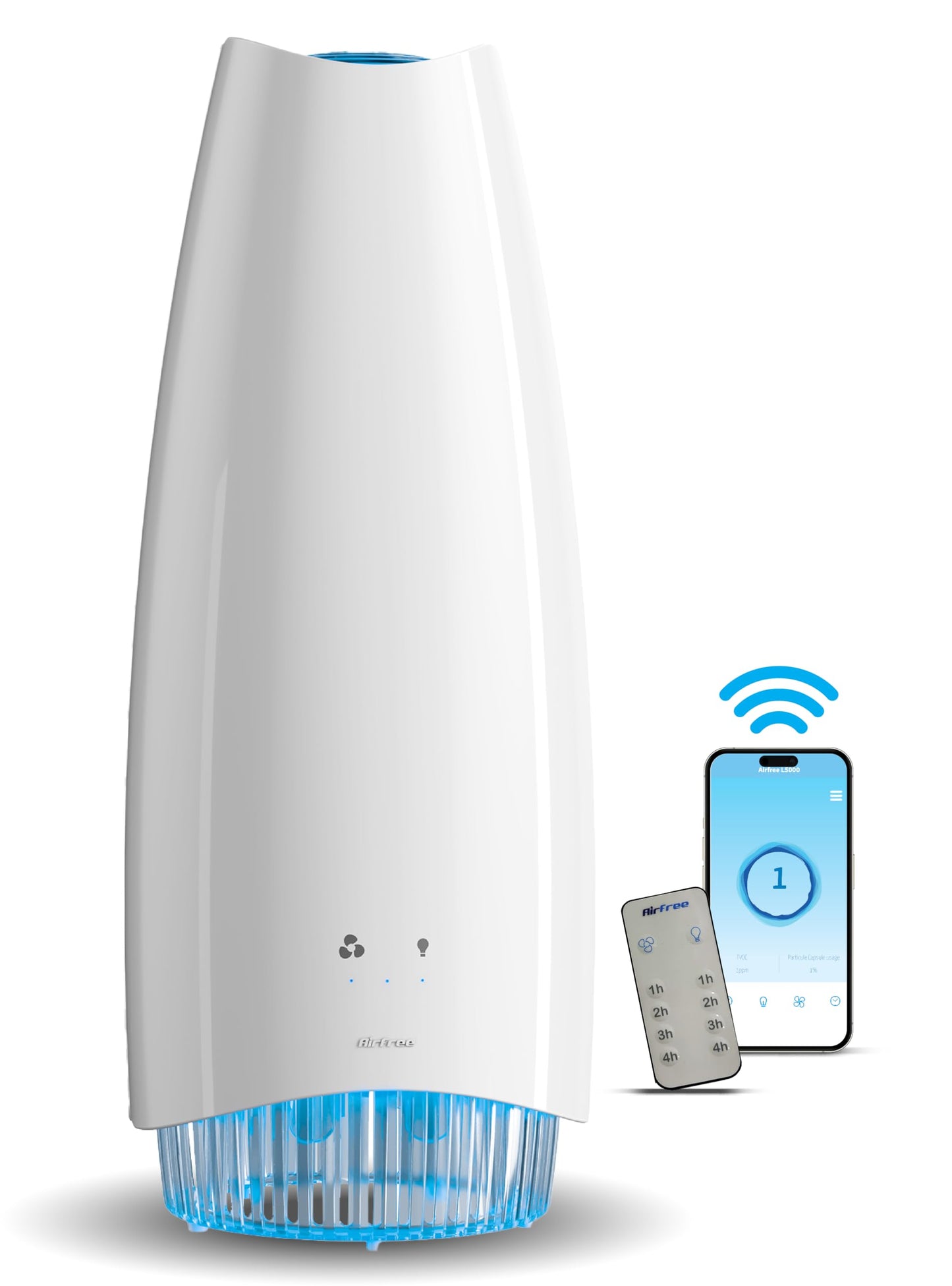 Airfree Elite Filterless Silent Room Air Purifier, No Maintenance, Destroys 99.99% Mold, Bacteria, Viruses, Activatable Capsules traps odors, smoke, area 750 sq ft (White)