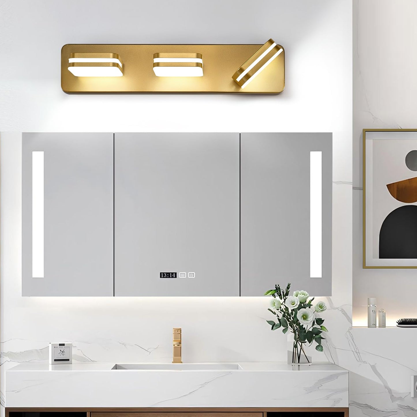 1300Lm Led Modern Bathroom Vanity Light Fixtures 360?Rotate Acrylic Gold Vanity Lights For Bathroom Modern Wall Lighting Fixtures Over Mirror Kitchen Living Room (Natural White Light 5000K)