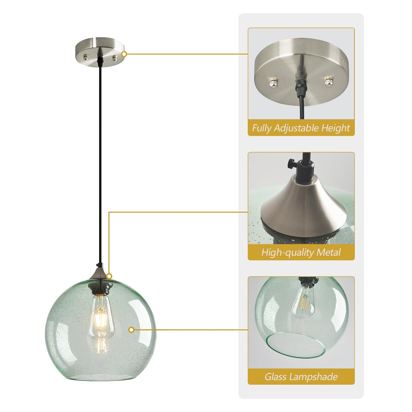 Lbsqj Light Green Glass Pendant Lights Kitchen Island Globe Pendant Light Fixtures Modern Pendant Lighting For Bedroom Living Dining Room Light Fixture (9.84 In 2 Pack)