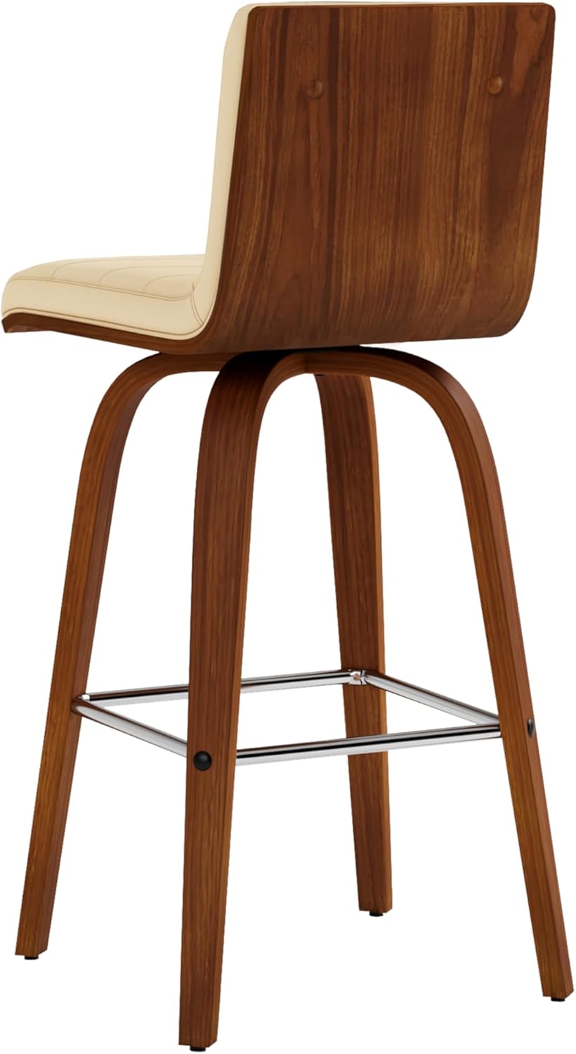 Armen Living Vienna Modern Swivel 26" Counter Height Barstool with Cream Faux Leather and Walnut Wood Finish