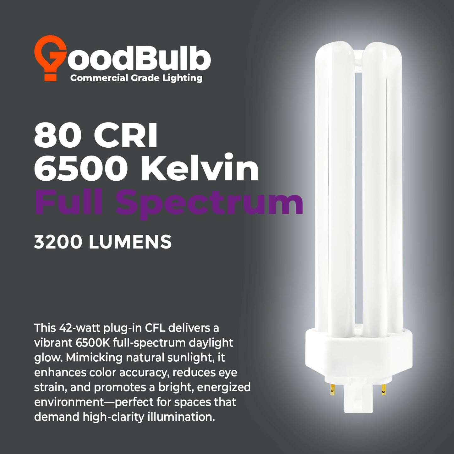 GoodBulb 42W CFL Light Bulbs 4 Pin GX24Q-4 Base 6500K Full Spectrum 10 Pack