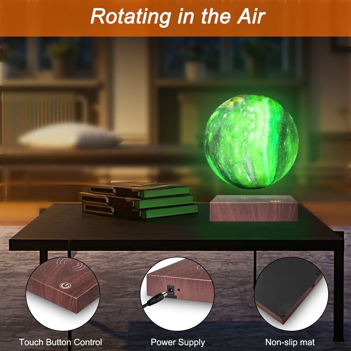 VGAzer Levitating Moon Lamp, 7 Color LED Light, Square Base, Model VA1213, Plastic