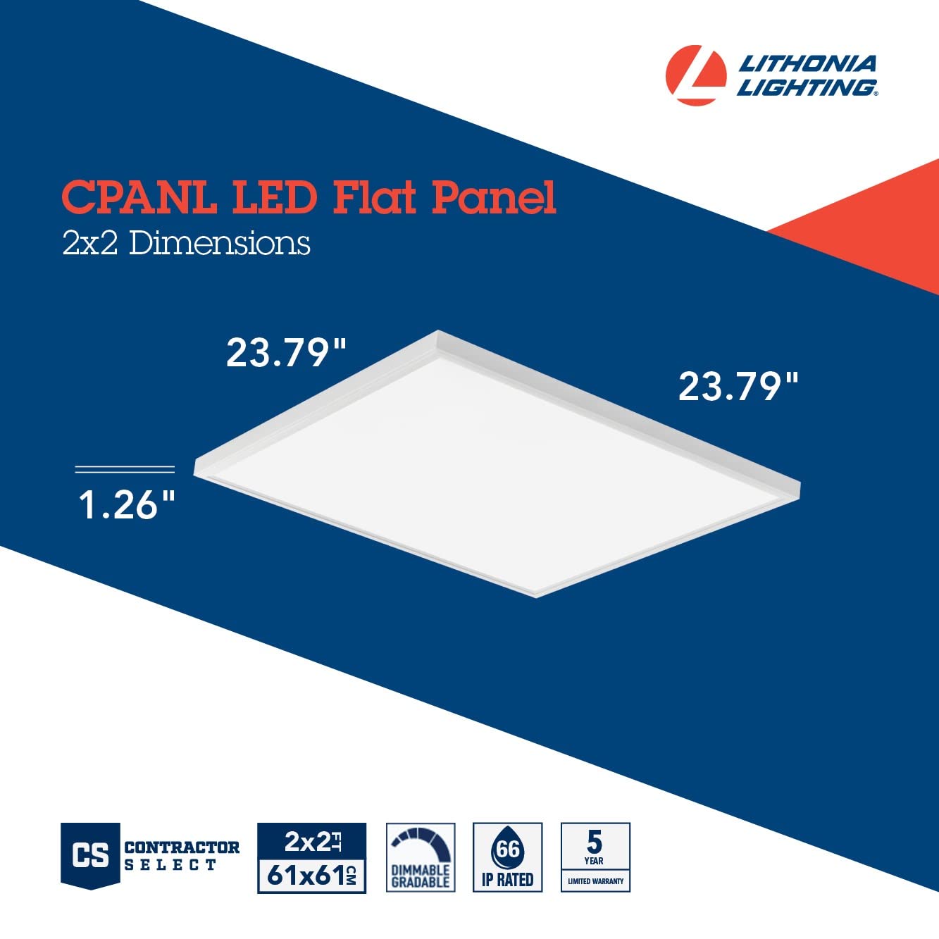 Lithonia Lighting LED Flat Panel Light 3300 Lumens 2x2 Ft. Matte White Model CPANL 2X2 33LM SWW7 120 TD DCMK