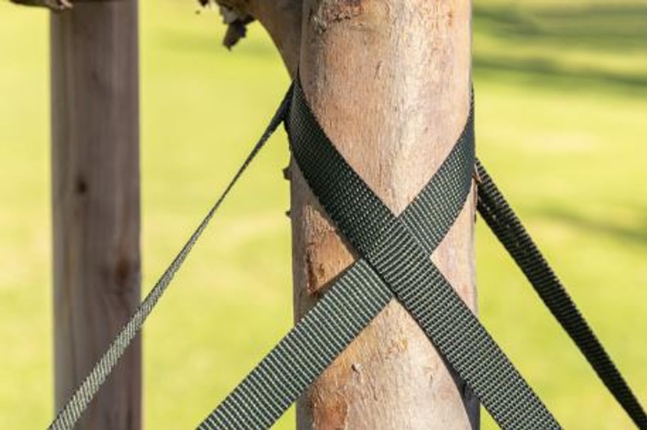 1 Roll 45 Feet Tree Tie Strap for Plant Support, Garden Strap for Outdoor Tree Straightening, Webbing Straps for Staking, 3/4 Inch Width Guying Material, 1500 Lbs Strength (Green) - 45 Feet