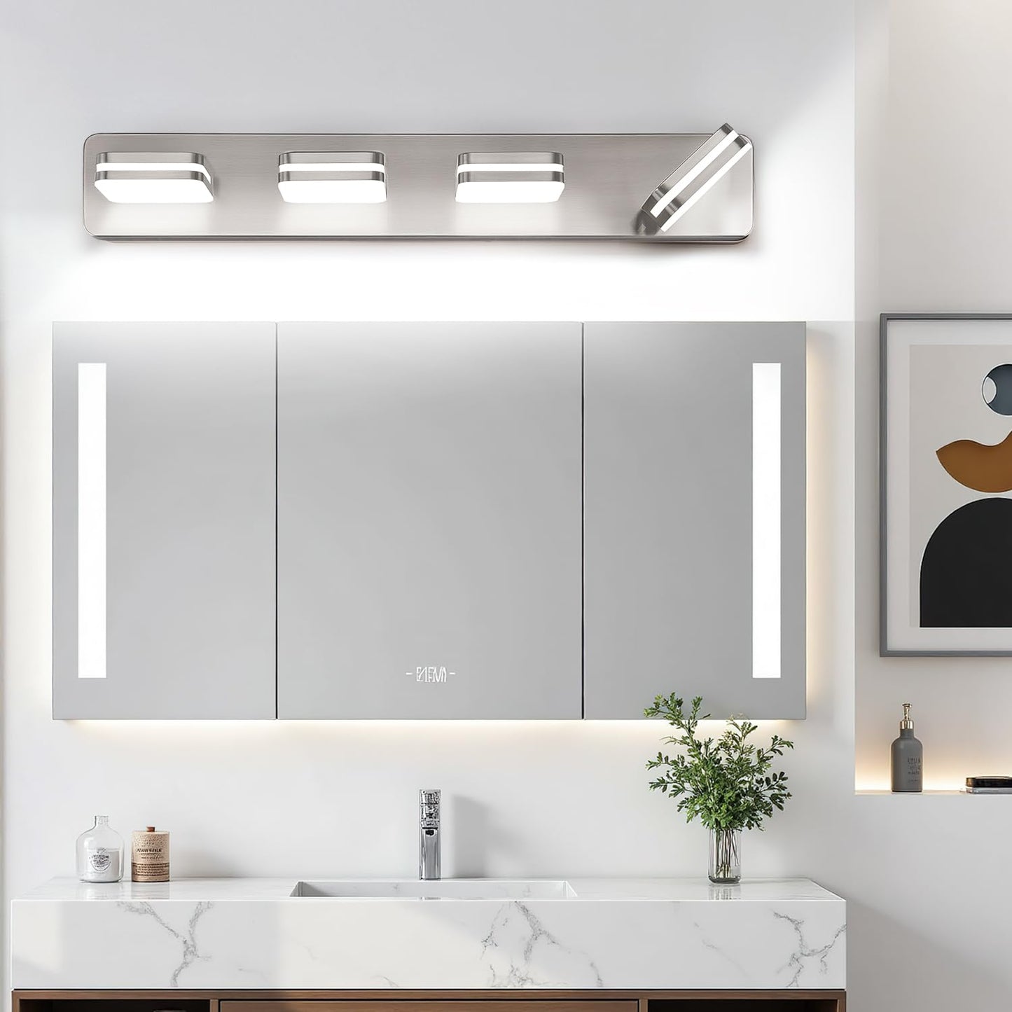 1600Lm Led Modern Bathroom Vanity Light Fixtures 360?Rotate Acrylic Brushed Nickel Vanity Lights For Bathroom Modern Wall Lighting Fixtures Over Mirror Kitchen Living (Natural White Light 5000K)
