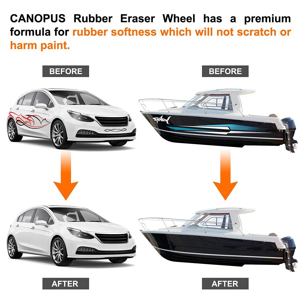 CANOPUS Rubber Eraser Wheel, Decal Remover Eraser, Stripe Off Wheel, Pinstripe, Adhesive Remover, Vinyl Decal, Graphics Removal Tool, 4in Pad with Adapter, 1-Pack