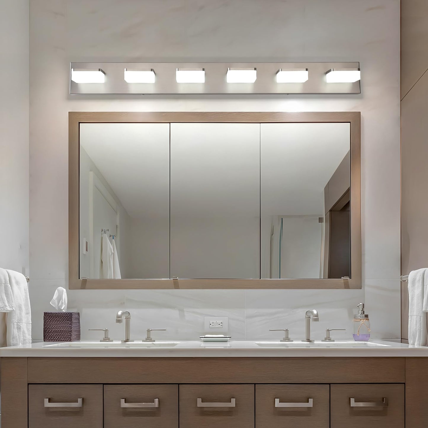 Bicrink Brushed Nickel Vanity Lights For Bathroom 6-Light Vanity Lighting Fixtures For Mirror 39 Adjustable 5500K Modern Led Vanity Light Over Mirror Bath Wall Lighting Fixtures
