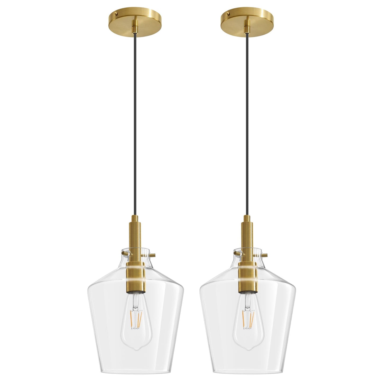 Vaziden Modern Glass Pendant Lighting For Kitchen Island 2 Pack Farmhouse Gold Pendant Light Fixtures Adjustable Hanging Ceiling Light Angled Clear Glass Shades 8 Inch