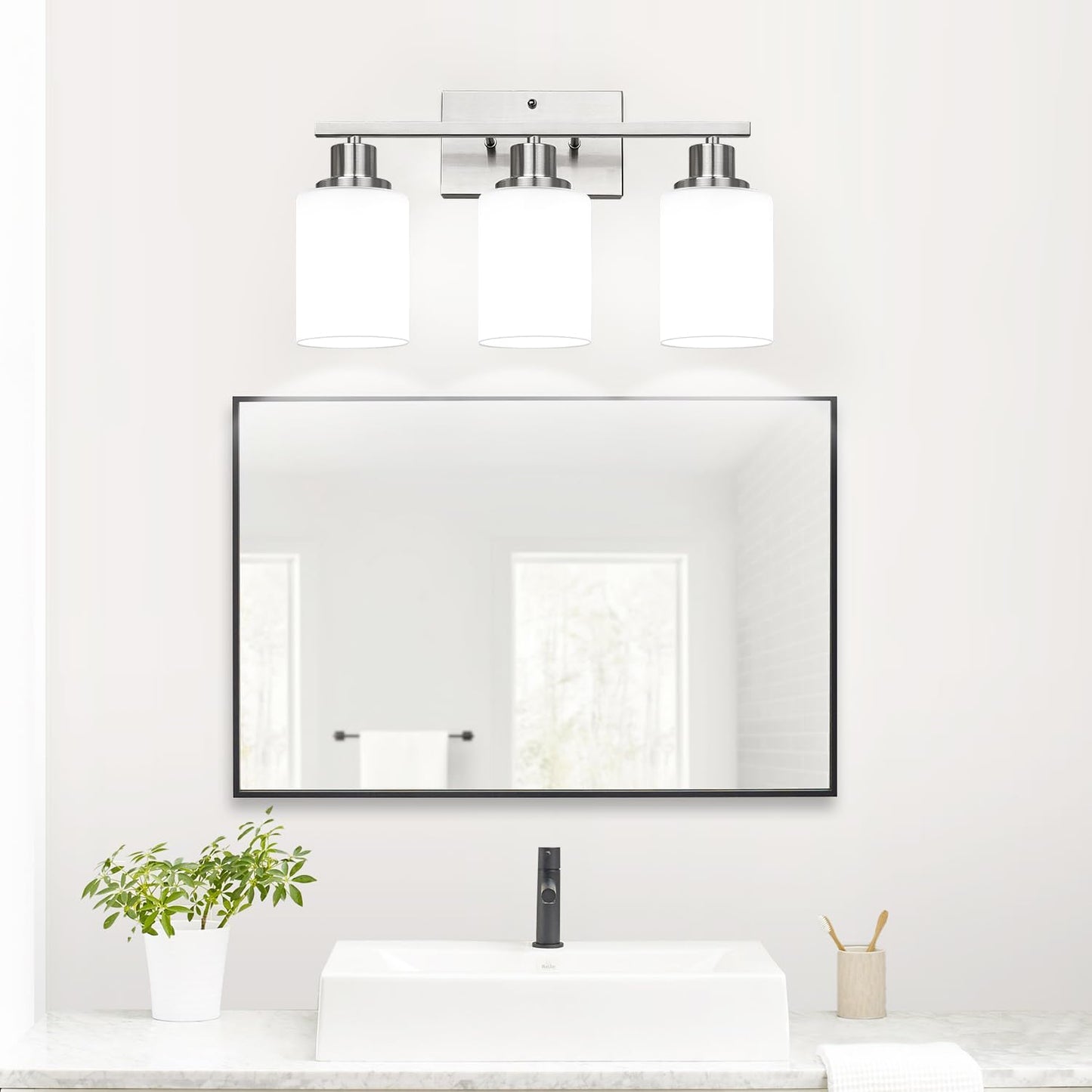3-Light Bathroom Light Fixtures Brushed Nickel Vanity Light With Milky White Shades Bathroom Lighting Fixtures Over Mirror Modern Bathroom Wall Lamp For Mirror Living Room Cabinet Bedroom