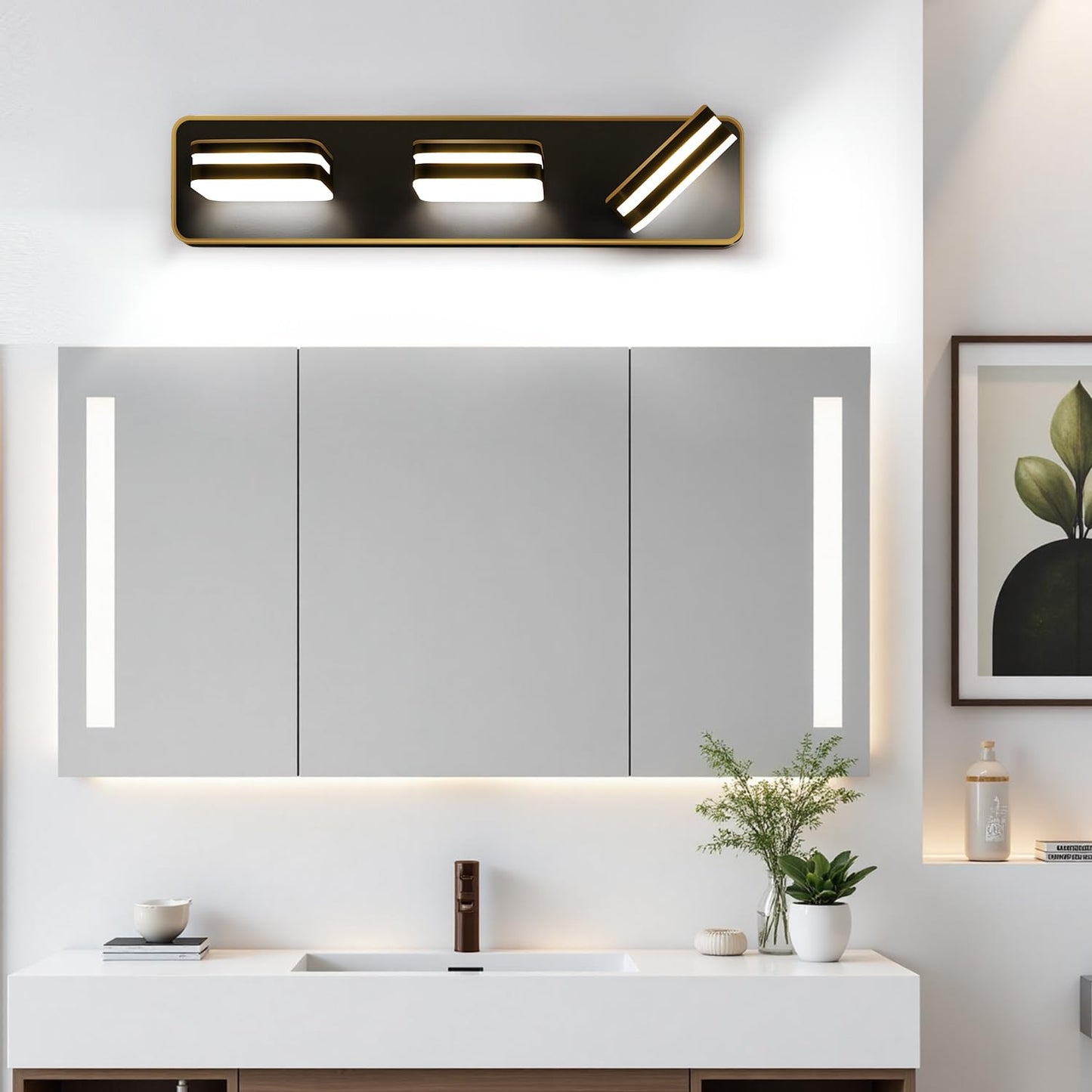 1300Lm Led Modern Bathroom Vanity Light Fixtures 360?Rotate Acrylic Brown And Gold Vanity Lights For Bathroom Modern Wall Lighting Fixtures Over Mirror Kitchen Living (Natural White Light 5000K)