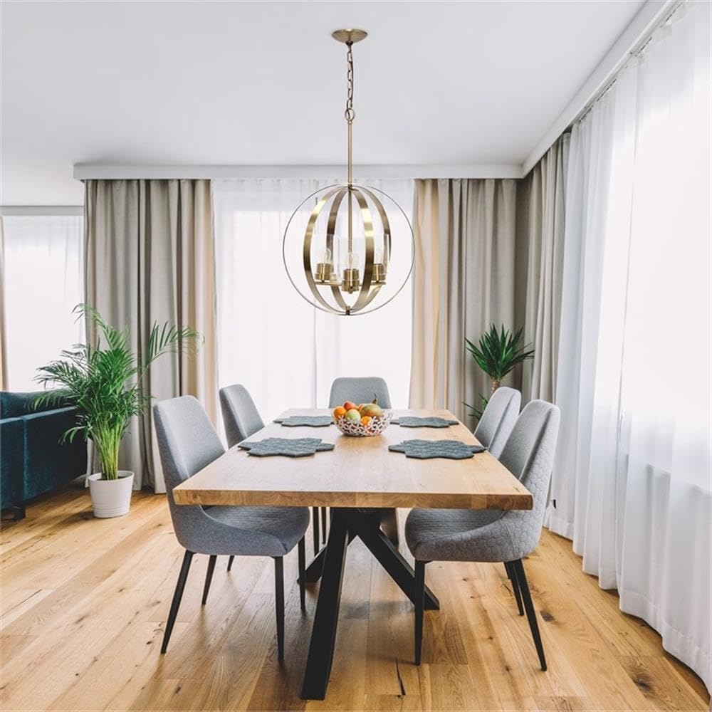 LALIA HOME 3-Light Adjustable Ceiling Pendant, Iron & Glass, 18inx18inx64in, Antique Brass, Model 1270-LHP-3010-AB