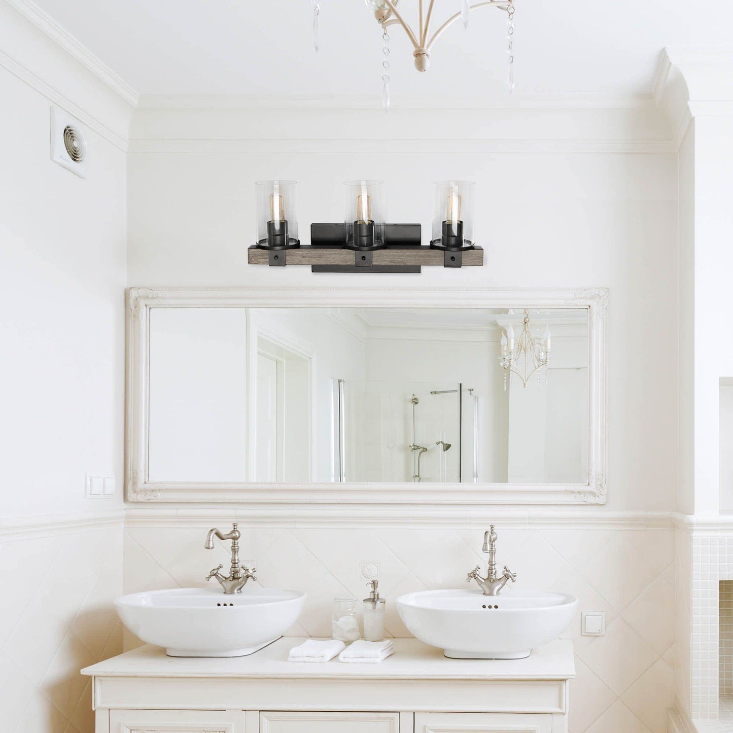 Elegant Designs VT1009-GRY 3 Light Bath Vanity, Gray, Metal, 22.25inL x 9.5inW x 5.5inH, Industrial Rustic Lantern