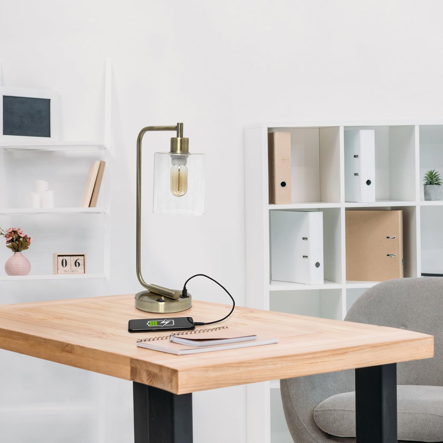 LALIA HOME Modern Iron Desk Lamp with USB Port, 9.75inL x 5.75inW x 18.8inH, Rose Gold, Model LHD-2002-RG