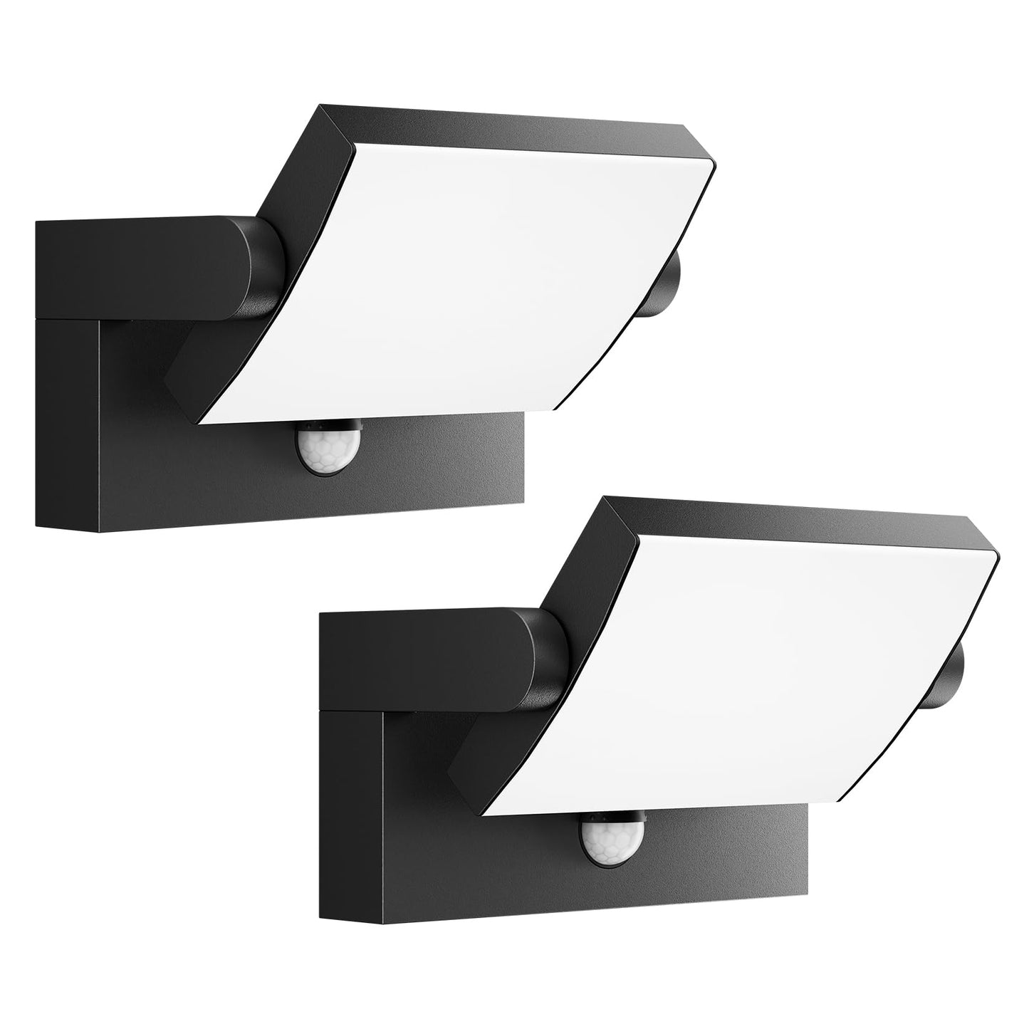 Lundwa 2 Pack 40W Motion Sensor Outdoor Wall Lights 3000K Black Led Light Fixture Ip65 Waterproof Exterior Porch Light 360 Adjustable Head Flood Wall Lighting For House