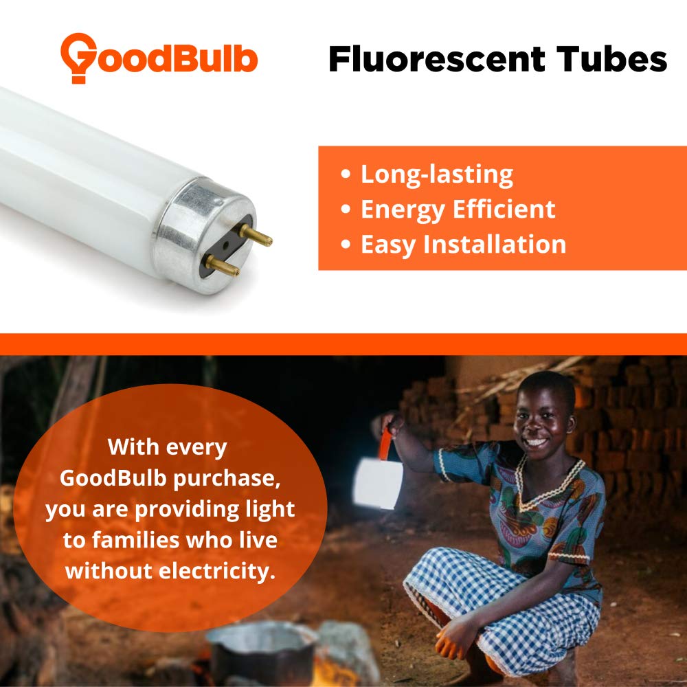 GoodBulb 25W T8 Fluorescent Light Bulb, 4100K Cool White, 2500 Lumens, 30 Count Pack