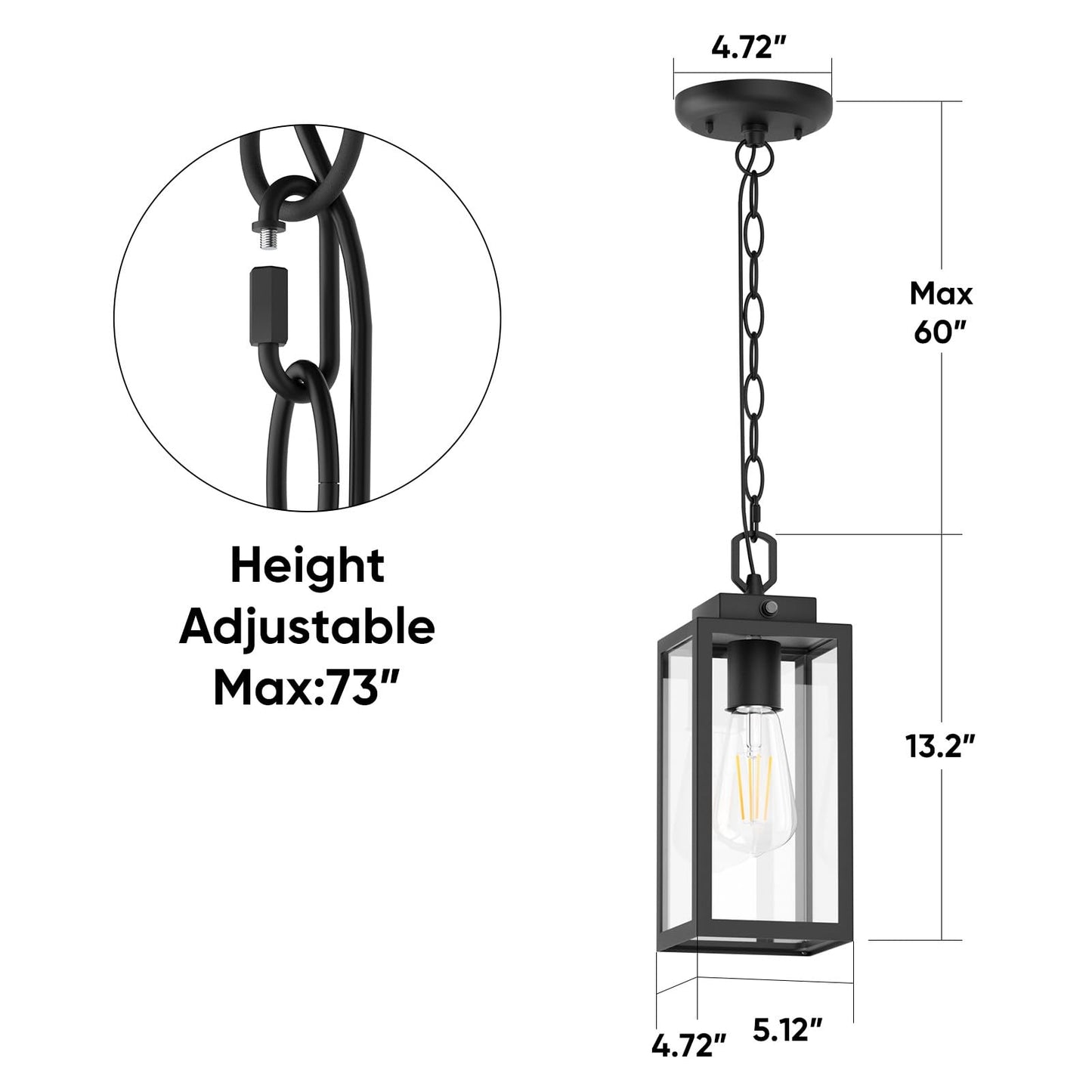 Aoceley Dusk To Dawn Outdoor Pendant Light Modern 1-Light Outdoor Hanging Lantern Matte Black Aluminum With Clear Glass Exterior Pendant Lighting Fixture For Porch