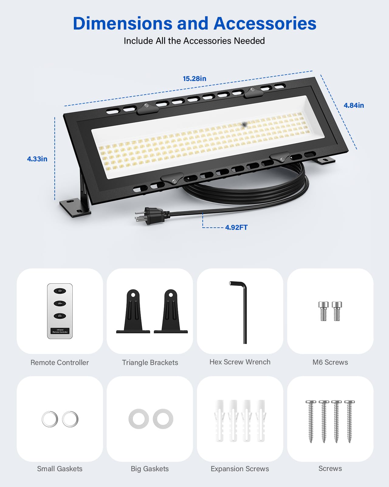 120W Led Shop Lights With Remote 5Ft Power Cord And Us Three-Prong Plug 18000Lm 6000K Aluminum Garage Lighting Ip65 Waterproof Plug & Play For Warehouse Workshop Basement 2Pcs