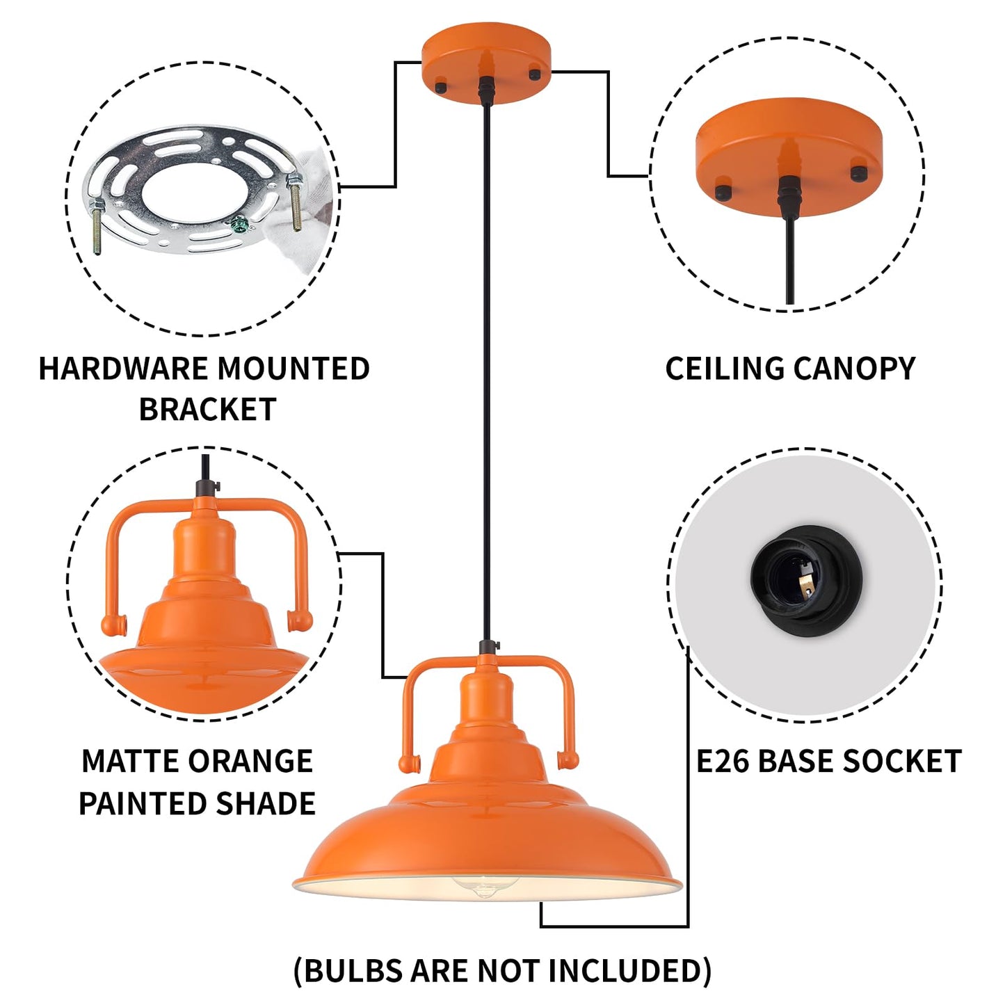 Sesiment Orange Pendant Light 12.5 Inches 3 Packs Farmhouse Pendant Light Industrial Pendant Lighting Kitchen Pendant Lights Pendant Lights Kitchen Island For Dinning Room Entryway Barn